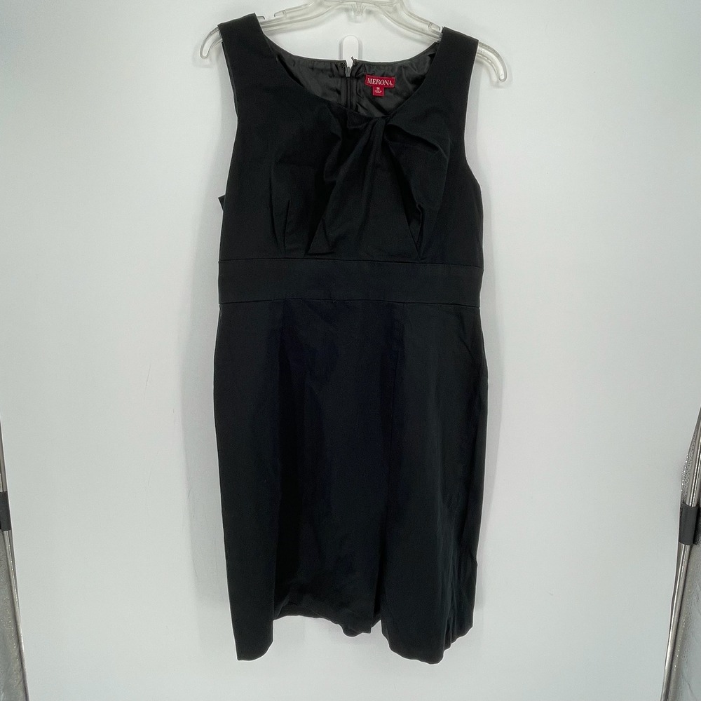 Merona Women's Black Sleeveless Knot Front Office Cocktail Sheath Dress Size 14